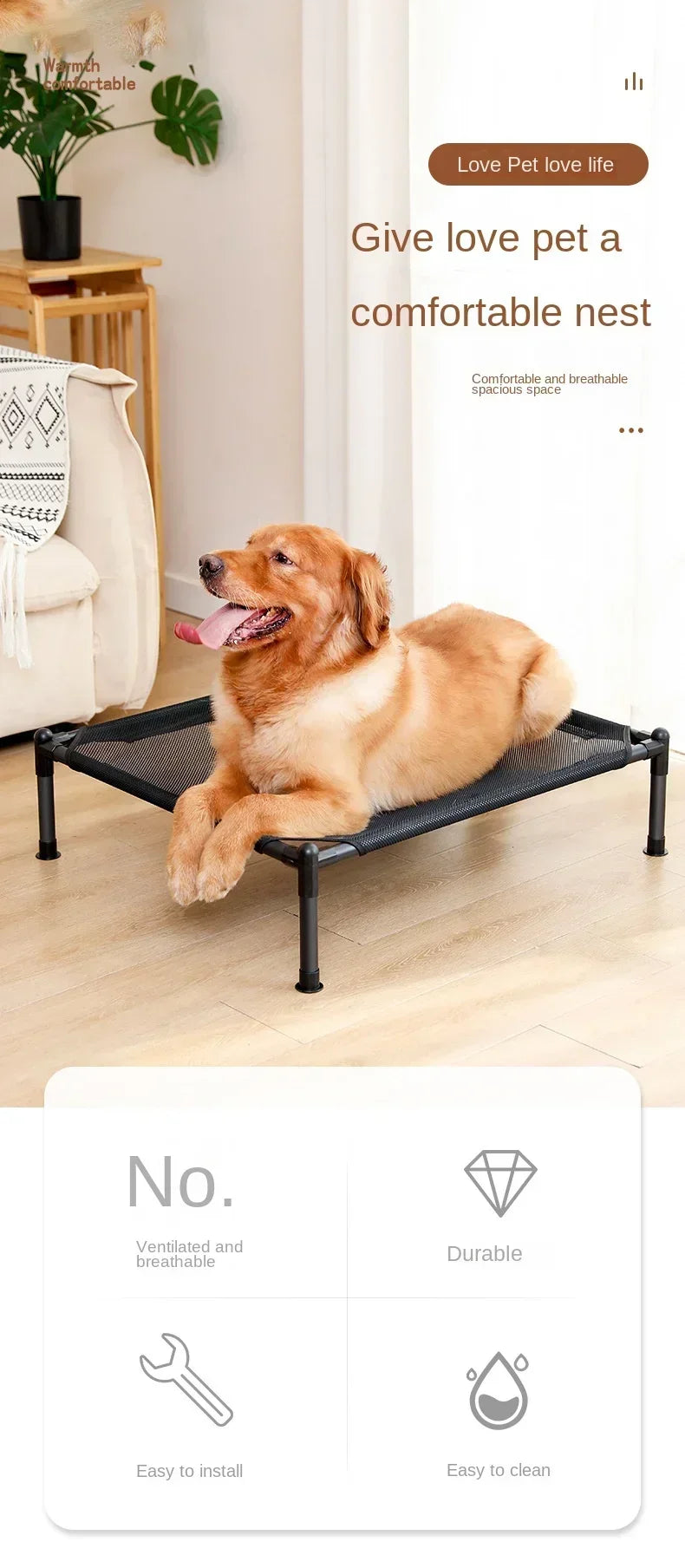 Elevated Portable Pet Bed — Foldable & Washable