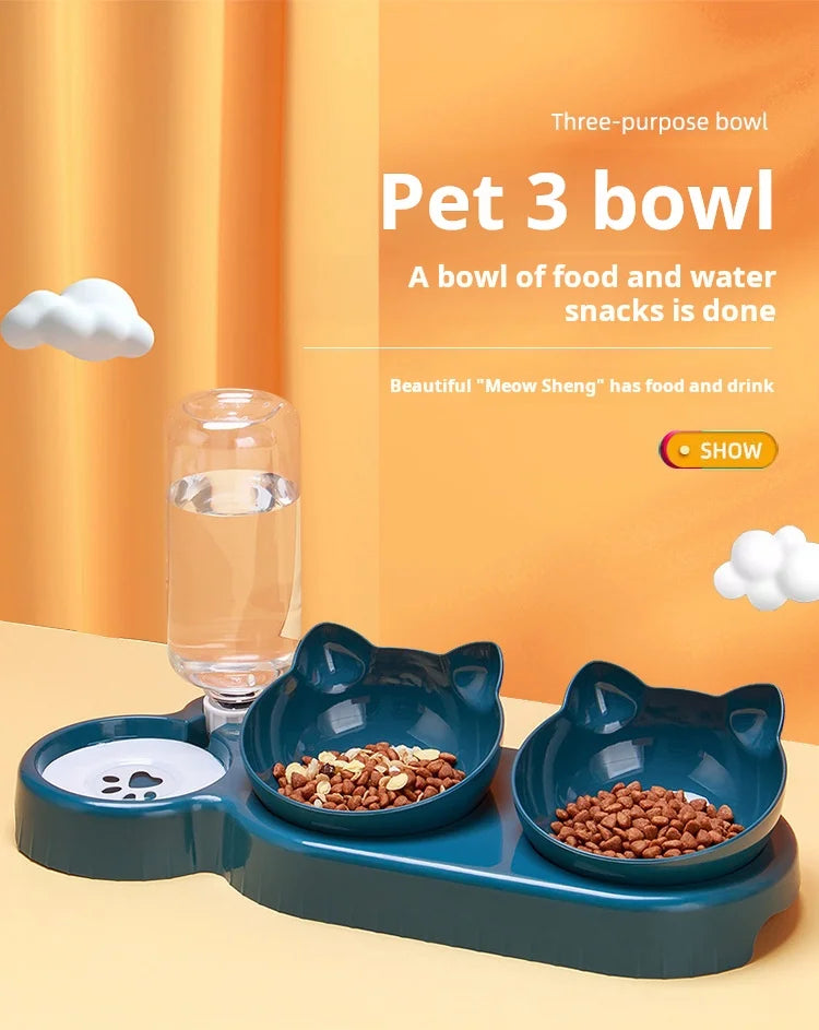 Tilted Pet Bowl Set with Gravity Water Feeder